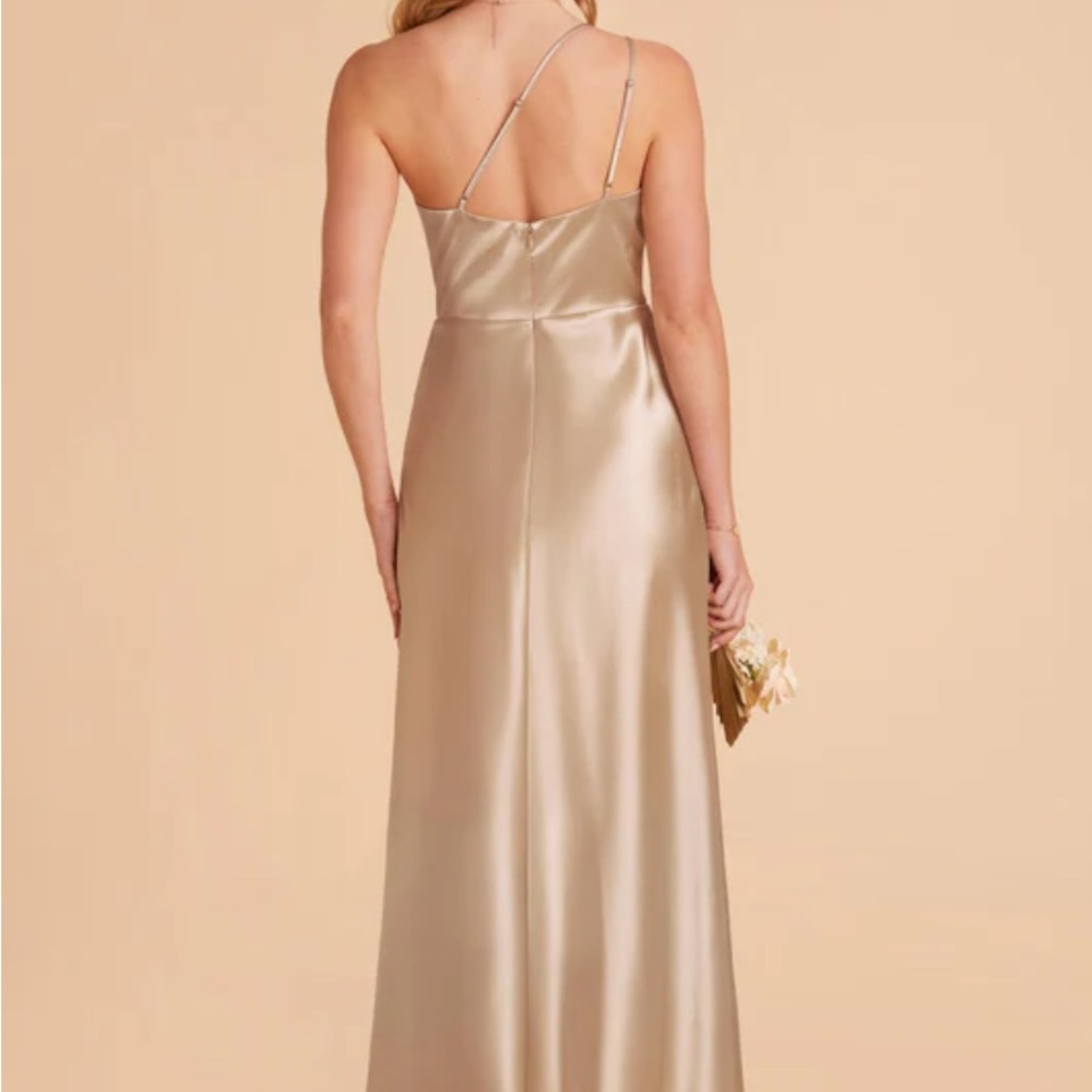 Birdy Grey One Shoulder Neutral Champagne Shiny Satin Dress - Picture 7 of 7